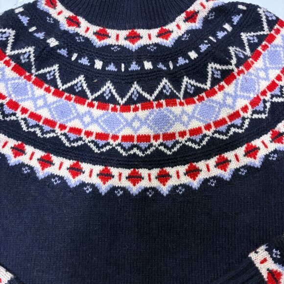 Share J Crew Faire Isle Navy Wool Alpaca Sleeve balloon  rollneck Sweater Sz S - Picture 4 of 9